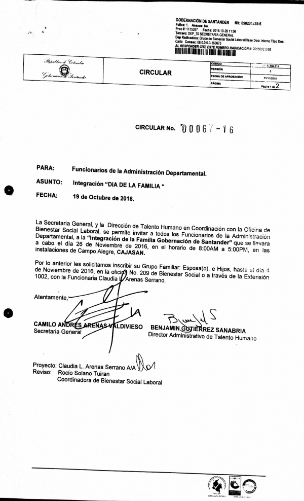 Circular No. 00067-16 Integracion Día de la Familia